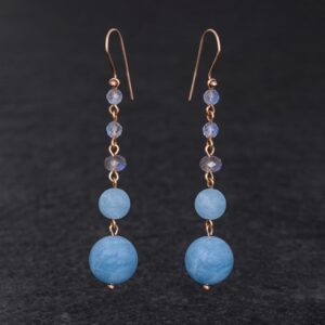 Orecchini Artigianali fatti a mano leggeri in Bronzo - Rame Ottone Oro Dorato - con pietre naturali colore azzurro e grigio - Acquamarina e Labradorite Spectrolite- Topazio - Baco Ortigia - Siracusa