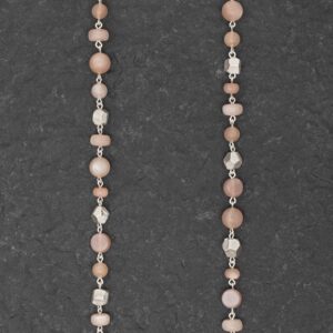 Collana Artigianale fatta a mano Corta in Argento 925 - Silver - con pietra naturale colore rosa - Pietra di Luna Lunaria Adularia - Pepite d’Argento dadini - Baco Ortigia - Siracusa