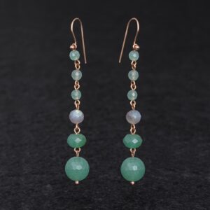 Orecchini Artigianali fatti a mano leggeri in Bronzo - Rame Ottone Oro Dorato - con pietre naturali colore verde e grigio - Avventurina Labradorite Spectrolite - Smeraldo - Baco Ortigia - Siracusa