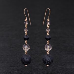 Orecchini Artigianali fatti a mano leggeri in Bronzo - Rame Ottone Oro Dorato - con pietre naturali colore nero e marrone - Onice, Pietra Lavica Lava Quarzo Fumé affumicato - Baco Ortigia - Siracusa