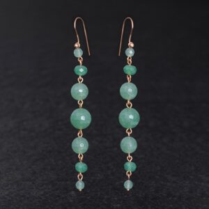 Orecchini Artigianali fatti a mano lunghi leggeri in Bronzo - Rame Ottone Oro Dorato - con pietra naturale colore verde - Avventurina - Smeraldo - Baco Ortigia - Siracusa