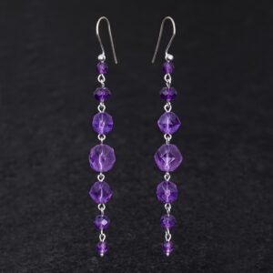 Orecchini Artigianali fatti a mano lunghi leggeri in Argento 925 - Silver - con pietra naturale colore viola - Ametista Quarzo - Baco Ortigia - Siracusa