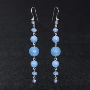 Orecchini Artigianali fatti a mano lunghi leggeri in Argento 925 - Silver - con pietre naturali colore azzurro e grigio - Acquamarina e Labradorite Spectrolite - Topazio - Baco Ortigia - Siracusa