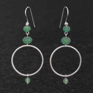 Orecchini Artigianali fatti a mano leggeri in Argento 925 - Silver - con pietra naturale colore verde - Avventurina - Smeraldo - Design cerchio anello - Baco Ortigia - Siracusa