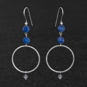Orecchini Artigianali fatti a mano leggeri in Argento 925 - Silver - con pietre naturali colore blu e grigio - Cianite e Labradorite Spectrolite - Zaffiro - Design cerchio anello - Baco Ortigia - Siracusa