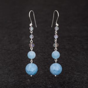 Orecchini Artigianali fatti a mano leggeri in Argento 925 - Silver - con pietre naturali colore azzurro e grigio - Acquamarina Labradorite Spectrolite - Topazio - Baco Ortigia - Siracusa