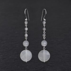 Orecchini Artigianali fatti a mano leggeri in Argento 925 - Silver - con pietra naturale colore bianco perla grigio - Pietra di Luna Lunaria Adularia - Baco Ortigia - Siracusa